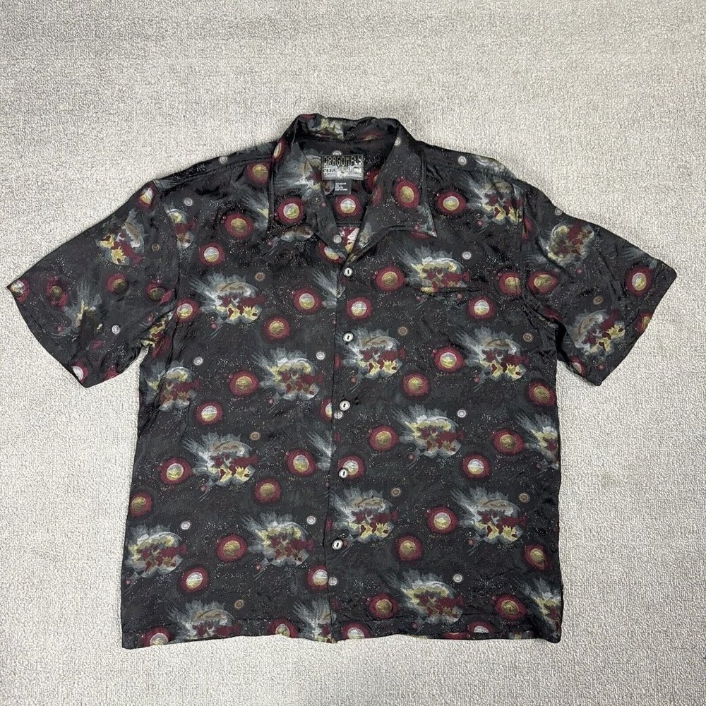 Vintage Dragonfly Shirt Y2K Men Large Rayon 2000 Planets Short Sleeve NASA Space